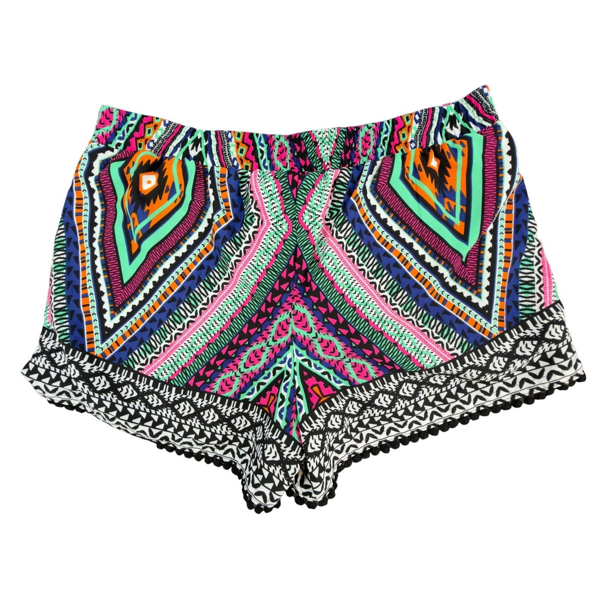 My Michelle Tribal Shorts NWT Womens L Multicolor Lace Up Pom Pom Hem
