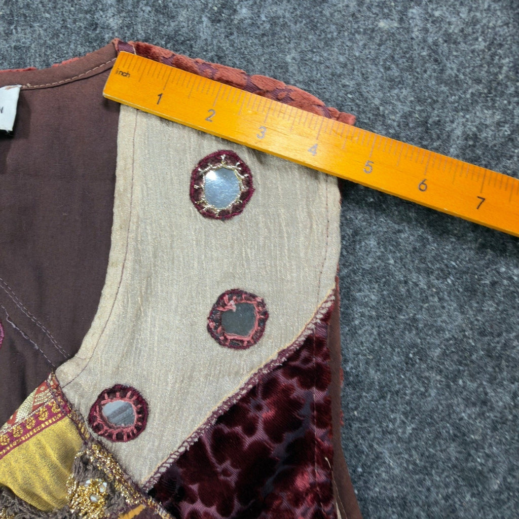 Sandy Starkman Vintage 90s Patchwork Vest Women Large Brown Velvet NWT C636 - take2supply