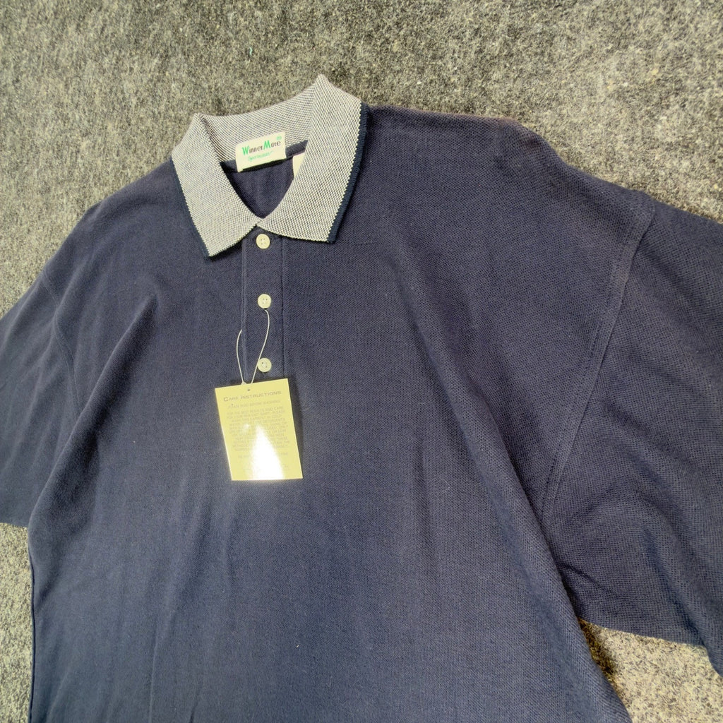 Vintage 90s WinnerMate Navy Cotton Pique Polo Shirt Men's Medium Deadstock