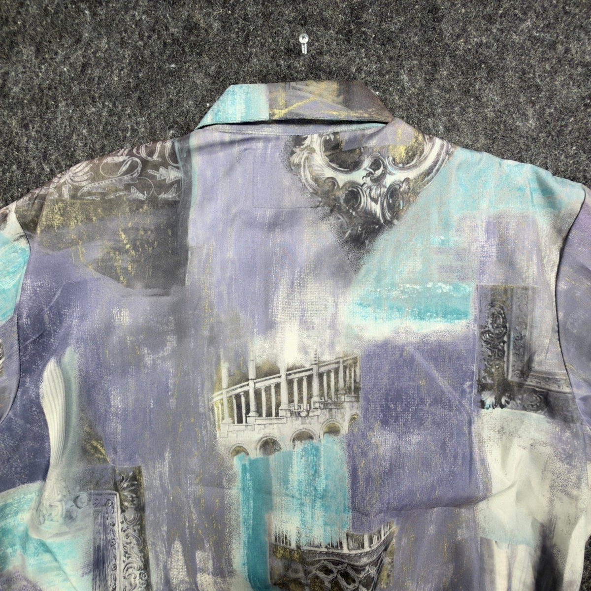 Vintage 90s Fulton Street Shirt Works Purple Abstract Print Shirt Men's Medium USA