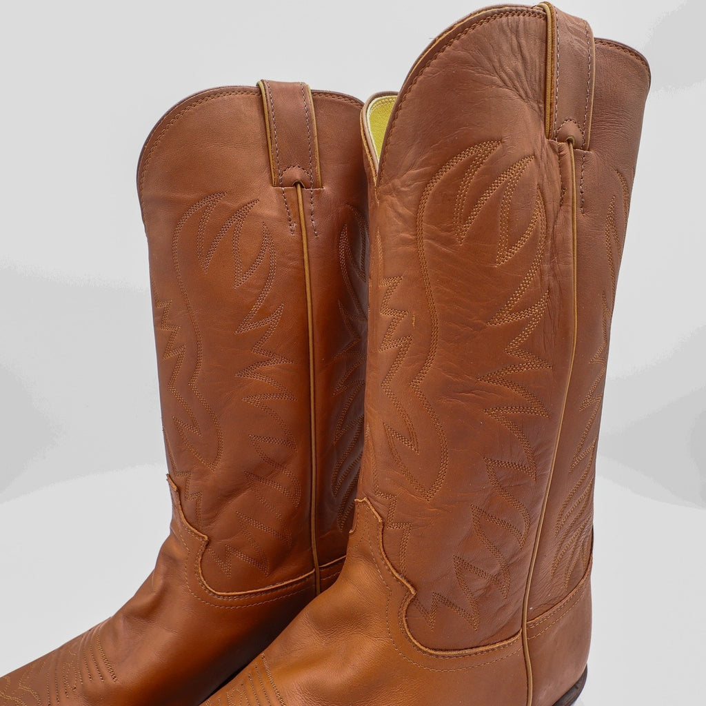 Justin Cowboy Boots Mens 12 D Cognac Ranch Calf Leather Western Deadstock 1026