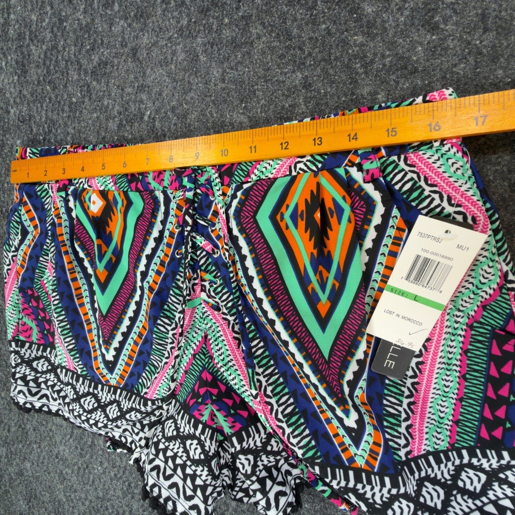 My Michelle Tribal Shorts NWT Womens L Multicolor Lace Up Pom Pom Hem