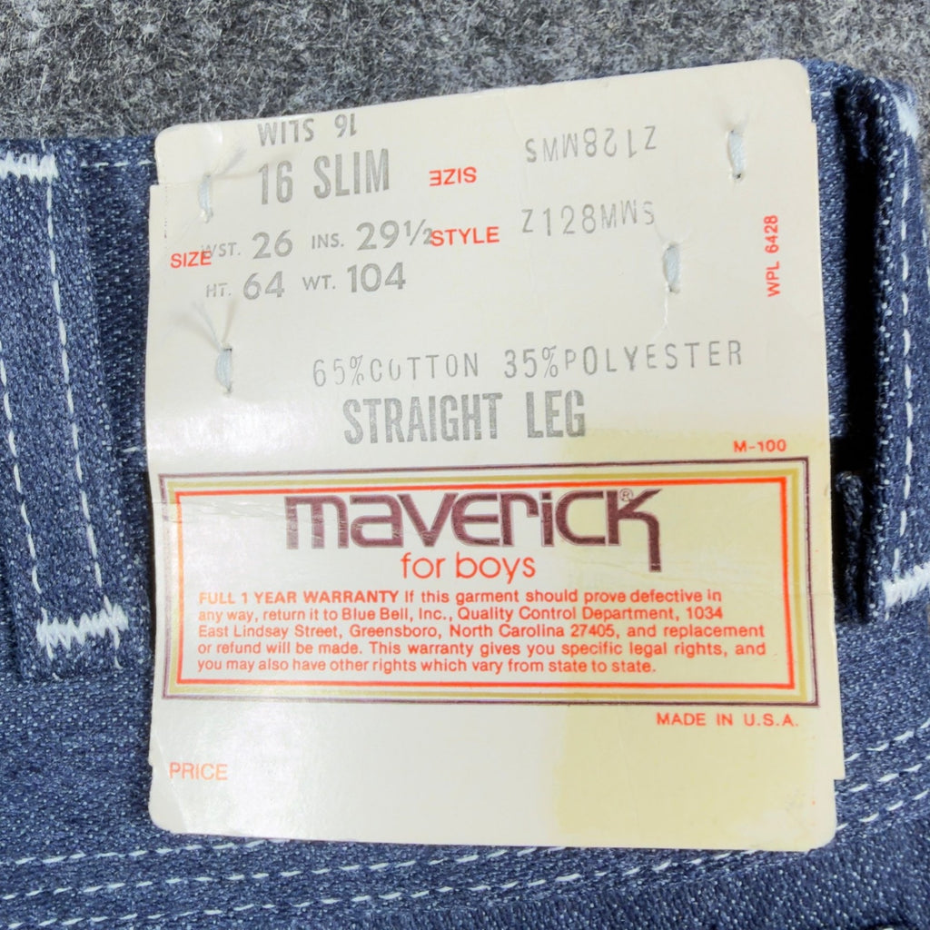 Maverick Vintage 70s Jeans Boys 16 Slim USA Blue Denim NWT Z128MNS 26x29
