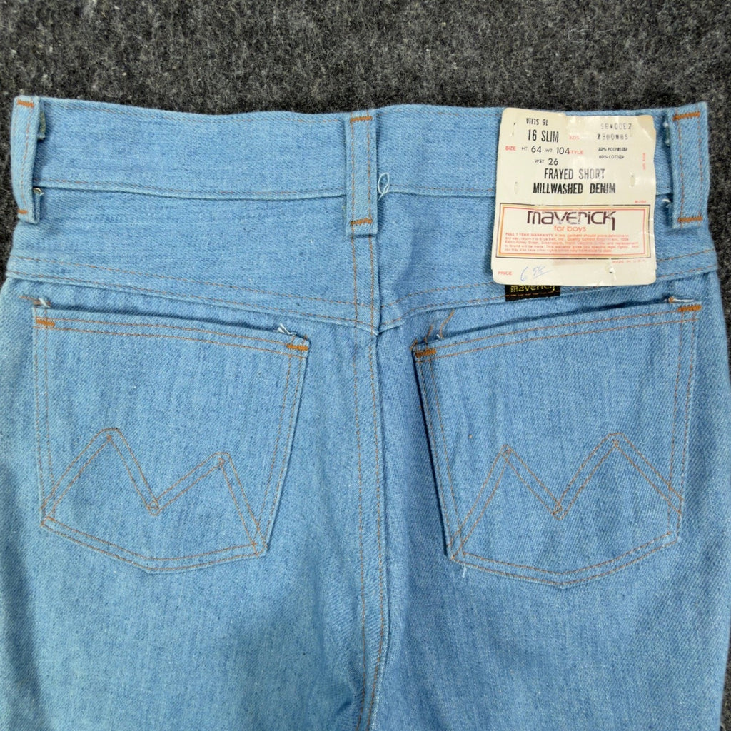Maverick Vintage 70s Frayed Short Boys 16 Slim Blue Denim NWT Deadstock USA - take2supply