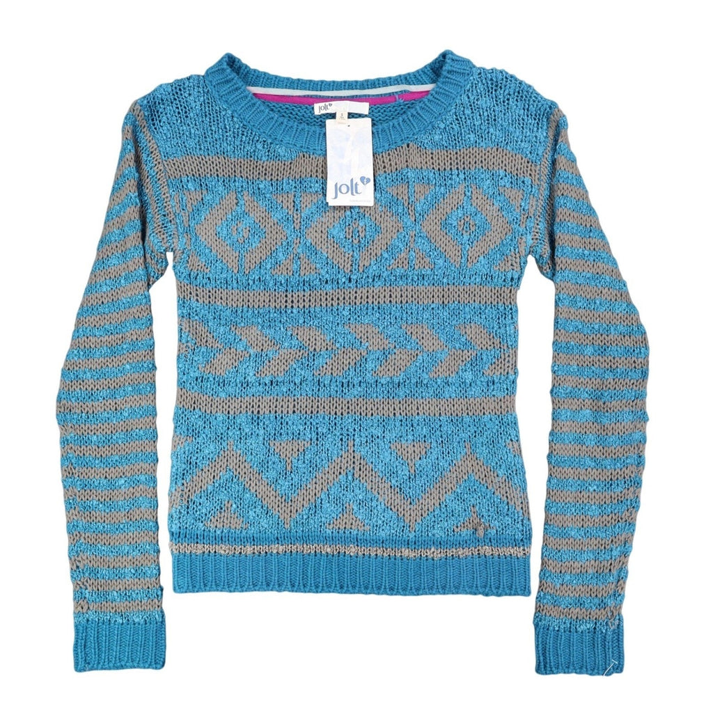 Jolt Sweater Womens Small Blue Gray Geometric Aztec Stripe Knit JS142YJZ NWT
