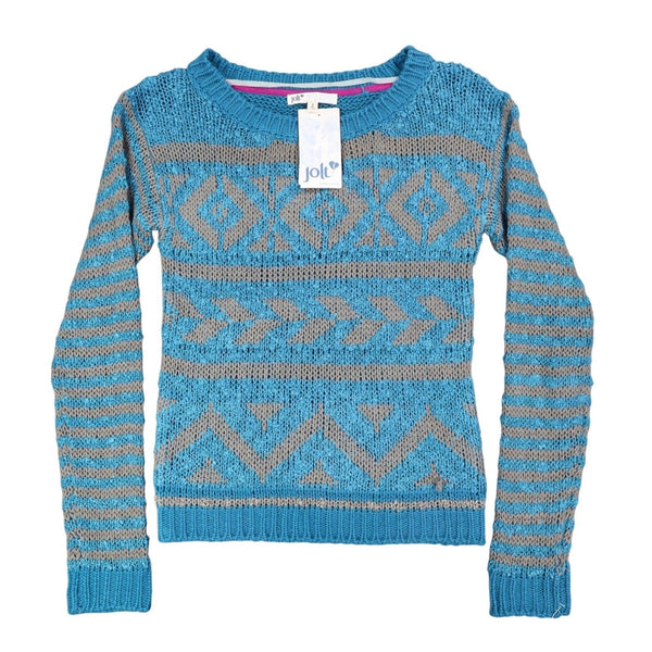 Jolt Sweater Womens Small Blue Gray Geometric Aztec Stripe Knit JS142YJZ NWT