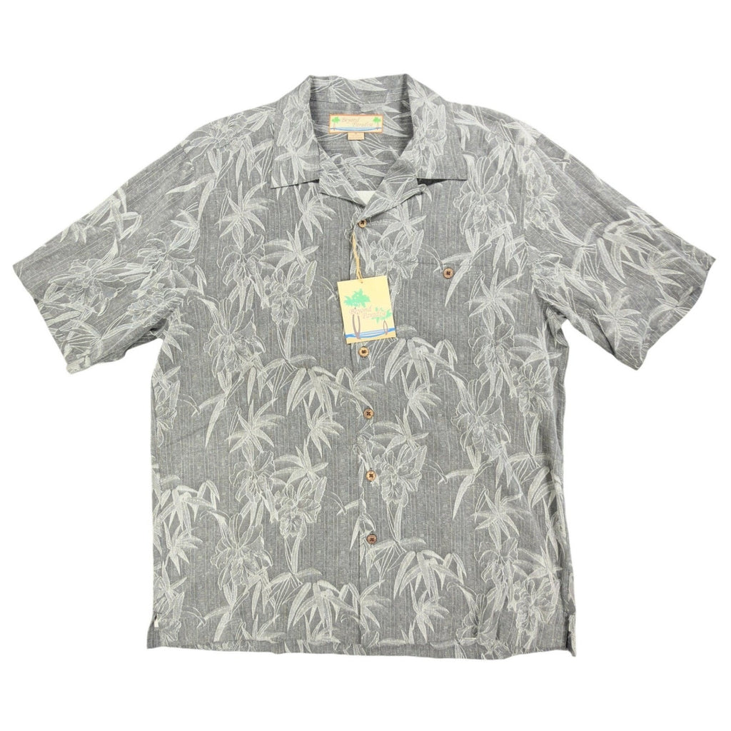 Beyond Paradise Hawaiian Shirt Mens Medium Charcoal Silk NWT