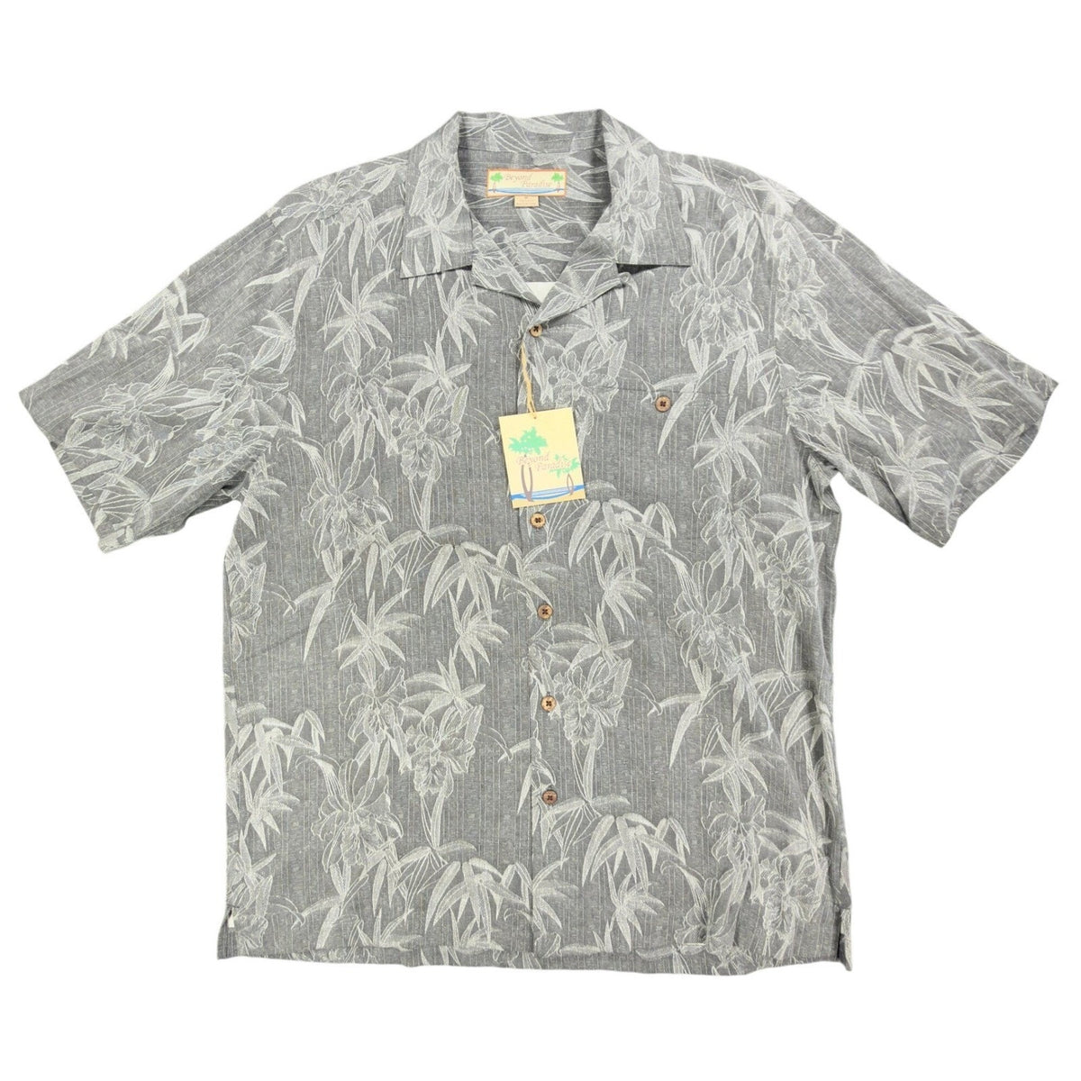 Beyond Paradise Hawaiian Shirt Mens Medium Charcoal Silk NWT