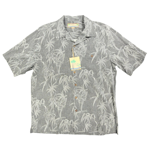 Beyond Paradise Hawaiian Shirt Mens Medium Charcoal Silk NWT