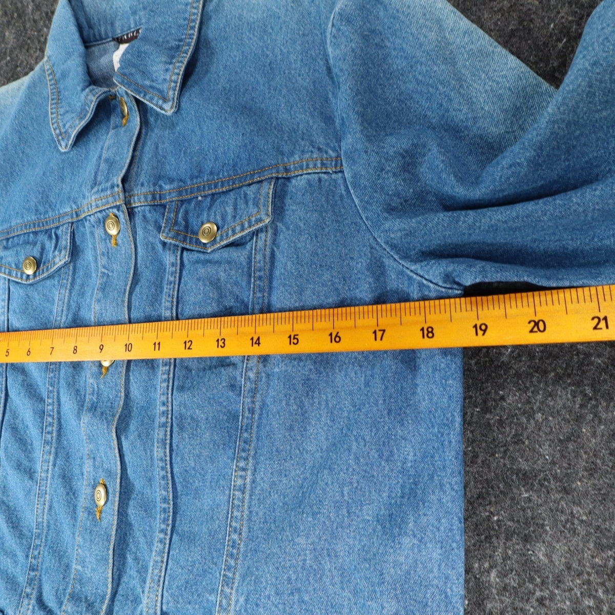 Tabloid Denim Jacket Medium Y2K Blue Cotton United We Stand USA Flag Graphic