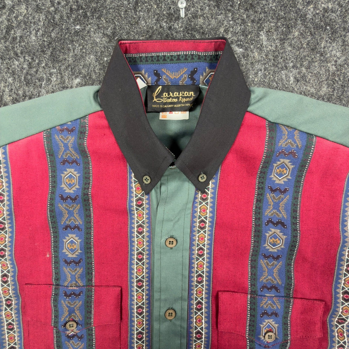 Caravan Vintage 90s Western Shirt Mens M Green Southwestern Cotton