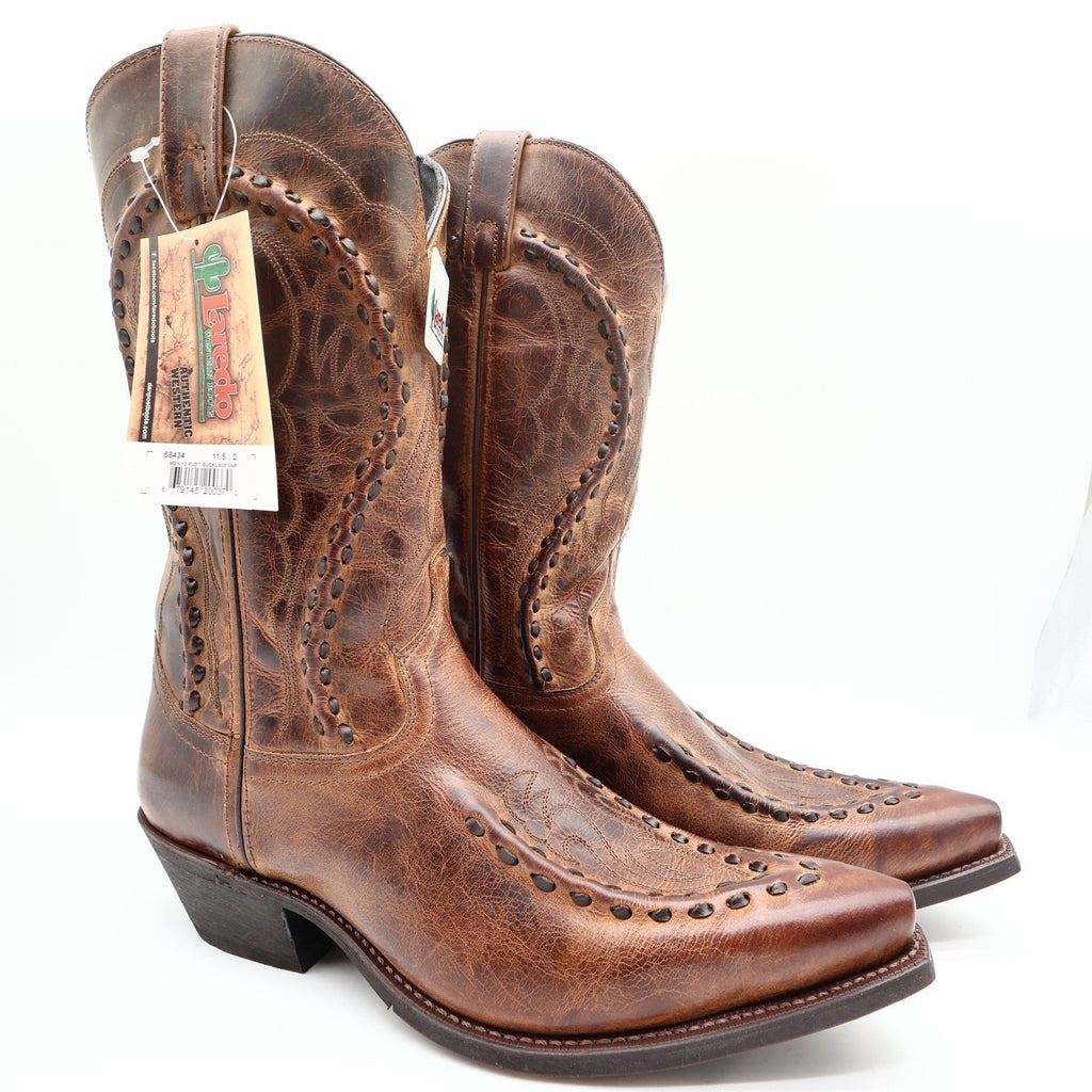 Laredo Western Boots Mens 11.5 D Brown Leather Snip Toe Bucklace 68434 NIB
