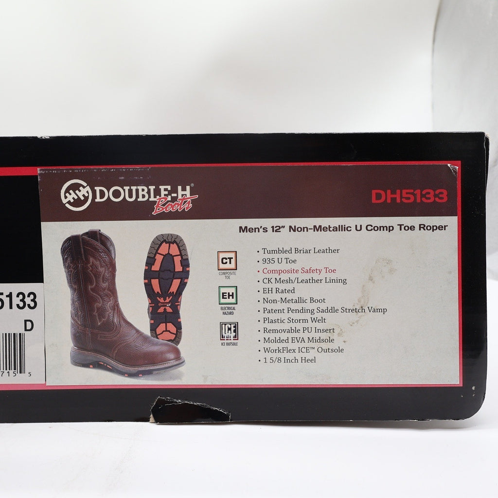 Double-H Boots Mens 11 D Roper Leather Work Safety Toe DH5133 Brown NIB