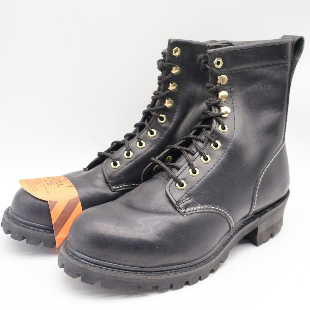 Walker Shoes Steel Toe Work Boots Mens 9.5 EEE Vintage 80s Black Leather 1031