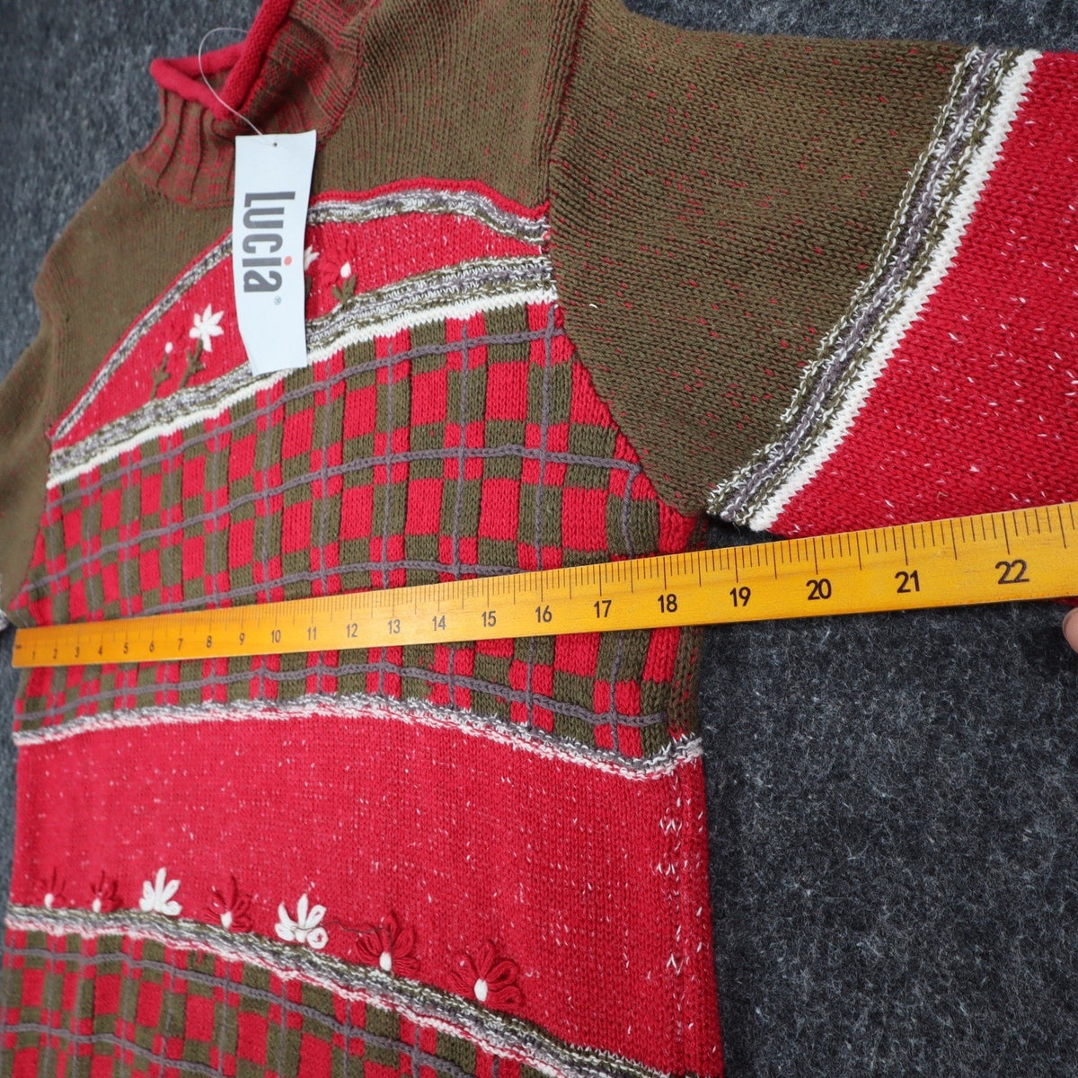 Lucia Sweater Womens Small Vintage 90s Red Green Floral Embroidered Mock Neck