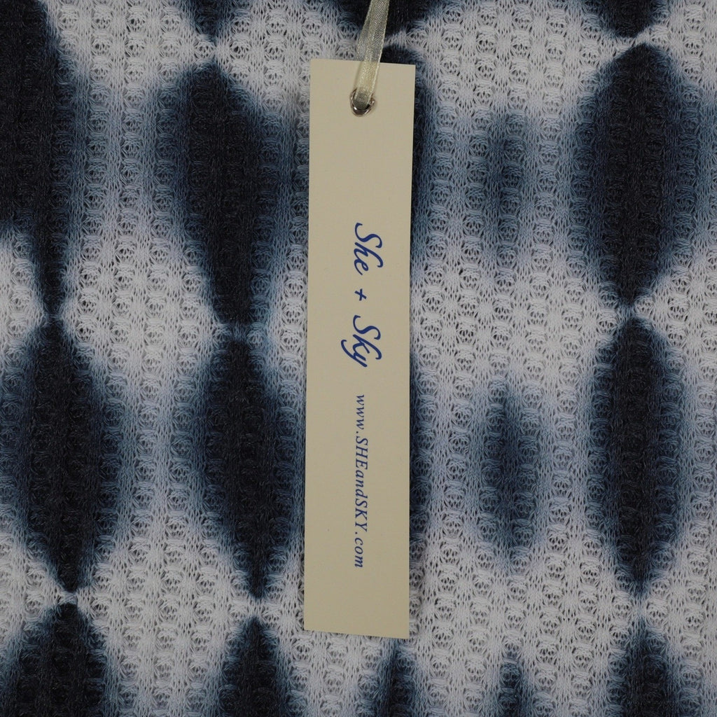 She + Sky Waffle Knit Top Womens Large Blue White Tie Dye Thermal Long Sleeve
