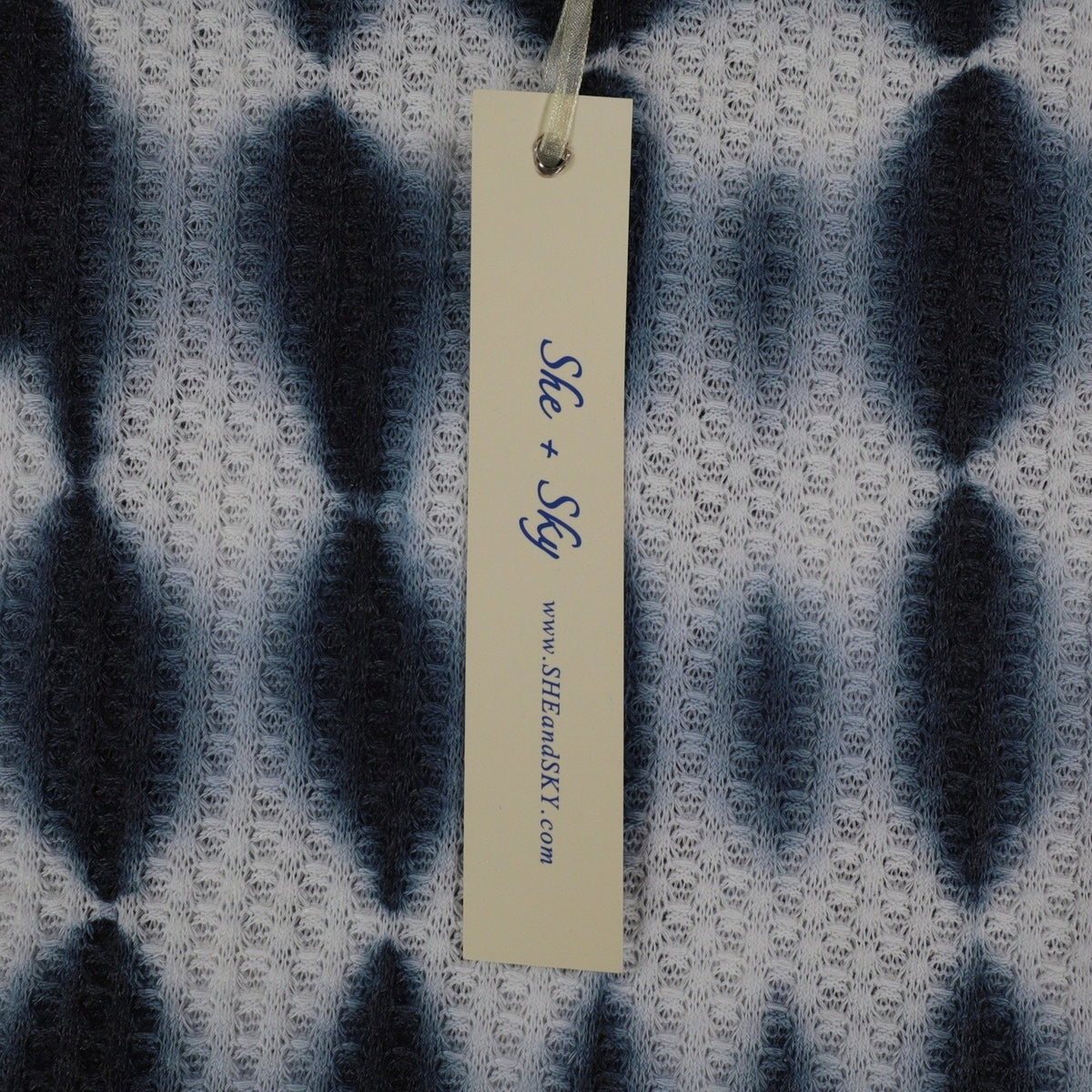 She + Sky Waffle Knit Top Womens Large Blue White Tie Dye Thermal Long Sleeve