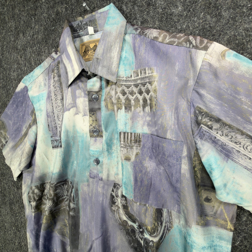 Vintage 90s Fulton Street Shirt Works Purple Abstract Print Shirt Men's Medium USA