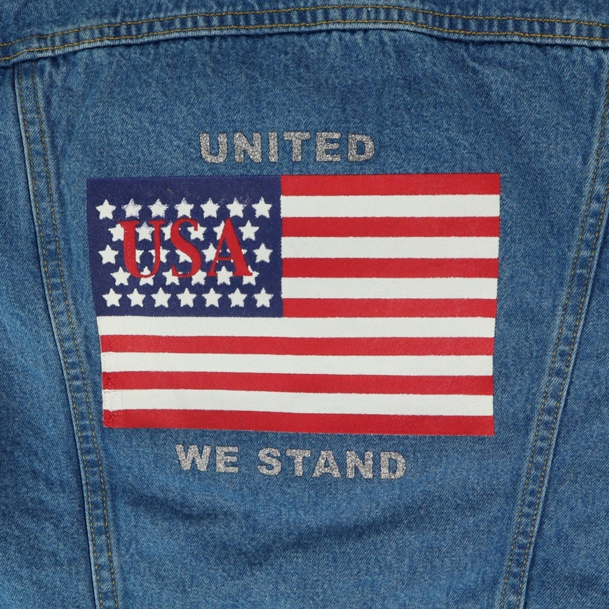 Tabloid Denim Jacket Womens Medium Y2K Blue Cotton USA Flag Graphic NWT