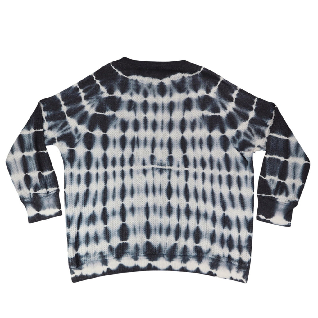 She + Sky Waffle Knit Top Womens Large Blue White Tie Dye Thermal Long Sleeve