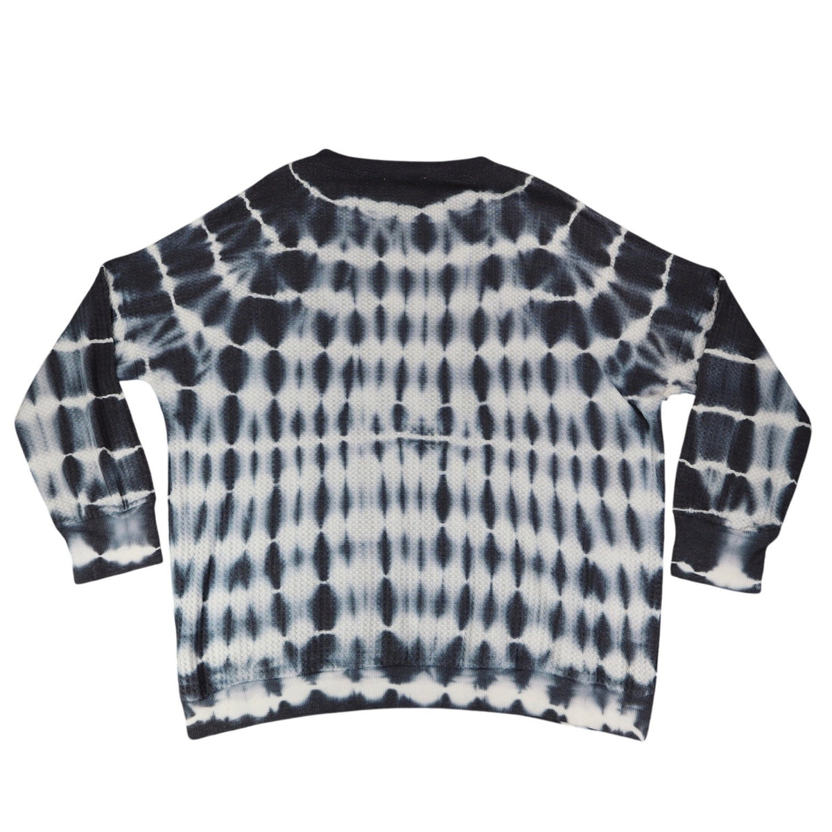 She + Sky Waffle Knit Top Womens Large Blue White Tie Dye Thermal Long Sleeve