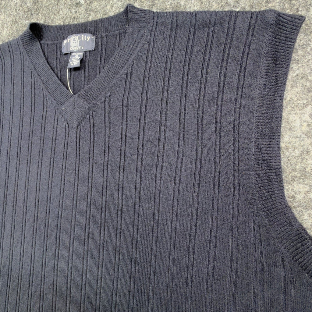 Port City Khaki's V-Neck Sweater Vest Mens XL Navy Blue Acrylic NWT Deadstock - take2supply