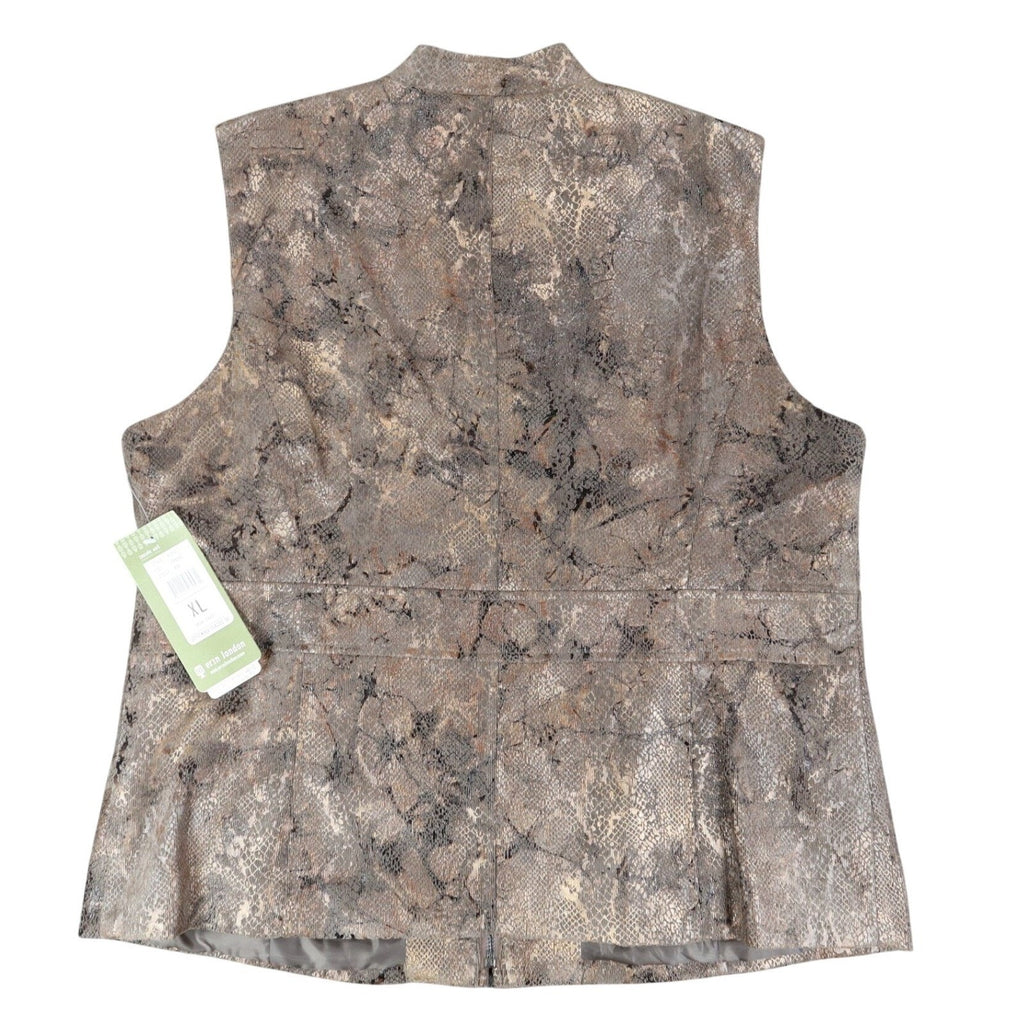 Erin London Vest XL Brown Metallic Snake Print Zip Up Mock Neck Sleeveless