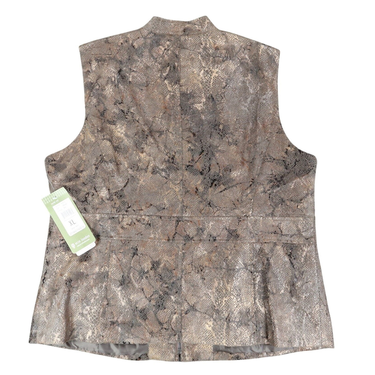 Erin London Vest XL Brown Metallic Snake Print Zip Up Mock Neck Sleeveless