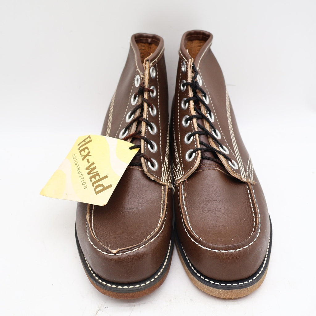 Vintage Cedar Crest Flex-Weld Brown Leather Moc Toe Work Boots Men's 7 USA Deadstock