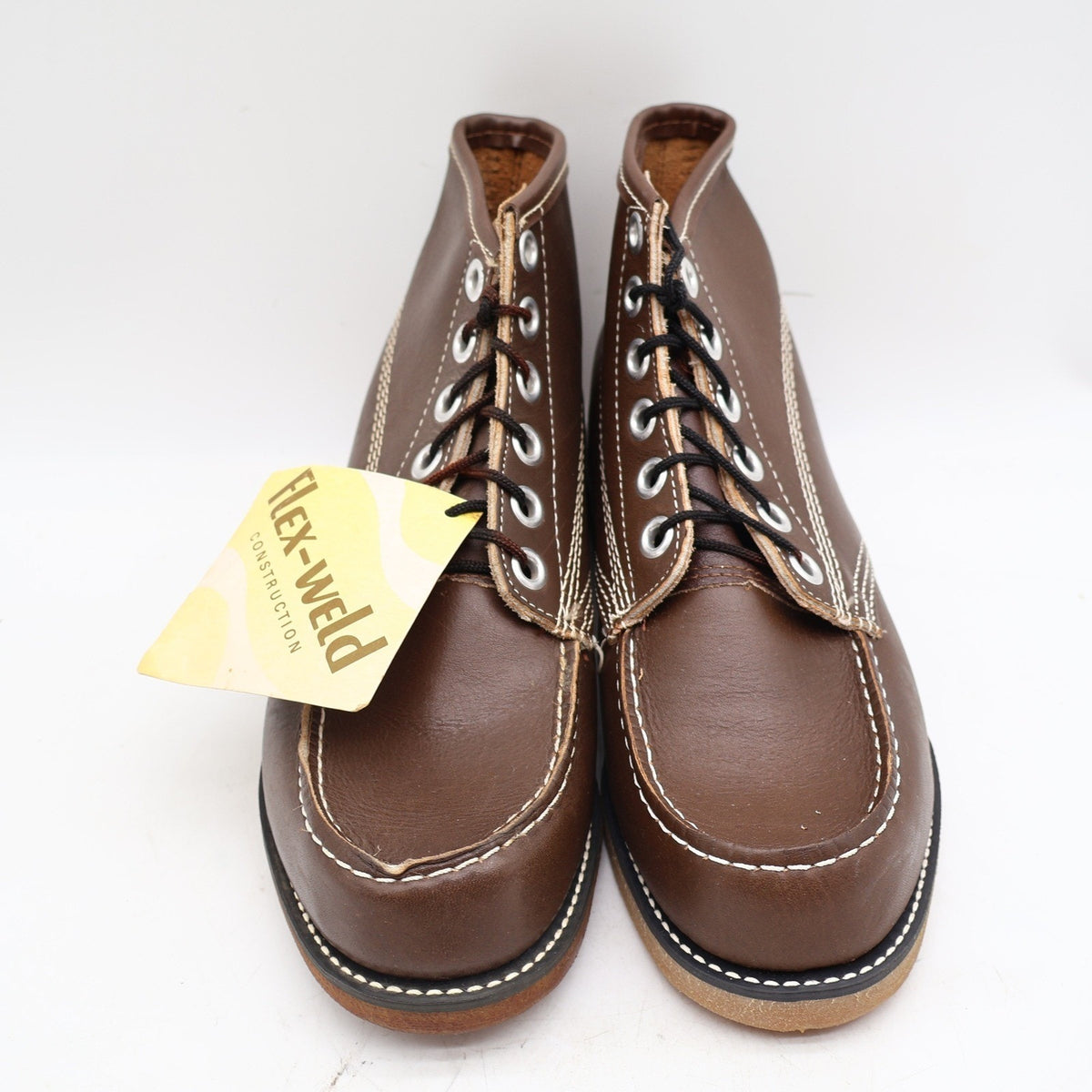 Vintage Cedar Crest Flex-Weld Brown Leather Moc Toe Work Boots Men's 7 USA Deadstock