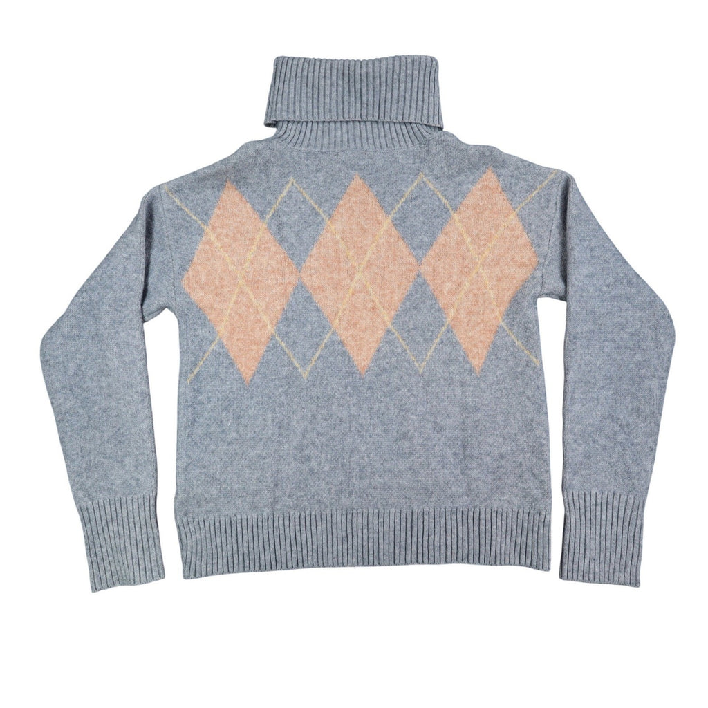 Hem & Thread Argyle Turtleneck Sweater Womens Small Gray Orange Knit Style 30984