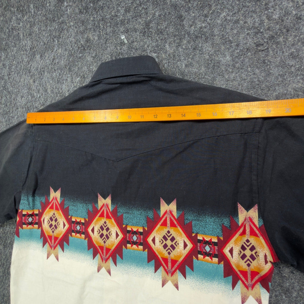 Wrangler Y2K Checotah Western Shirt Mens Small Black Aztec Tribal Cotton NWT