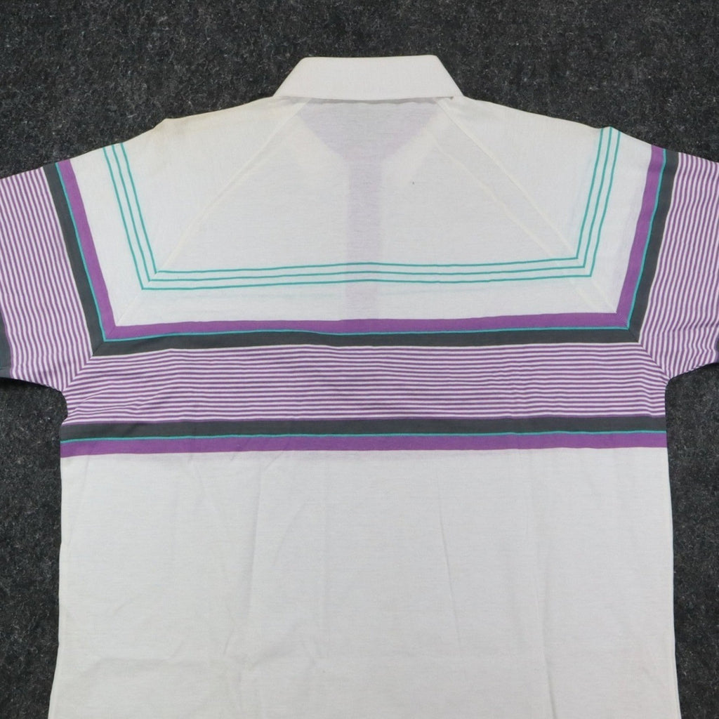 The Pro by Block Polo Shirt Mens Medium Vintage 90s White Purple Striped Pocket