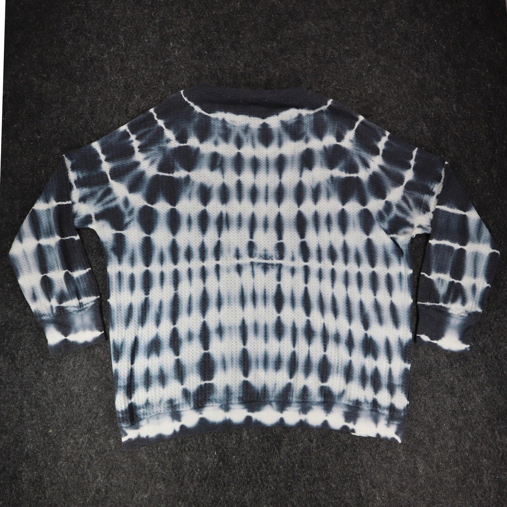 She + Sky Waffle Knit Top Womens Large Blue White Tie Dye Thermal Long Sleeve