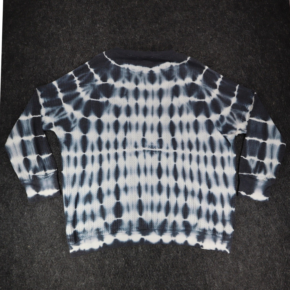 She + Sky Waffle Knit Top Womens Large Blue White Tie Dye Thermal Long Sleeve