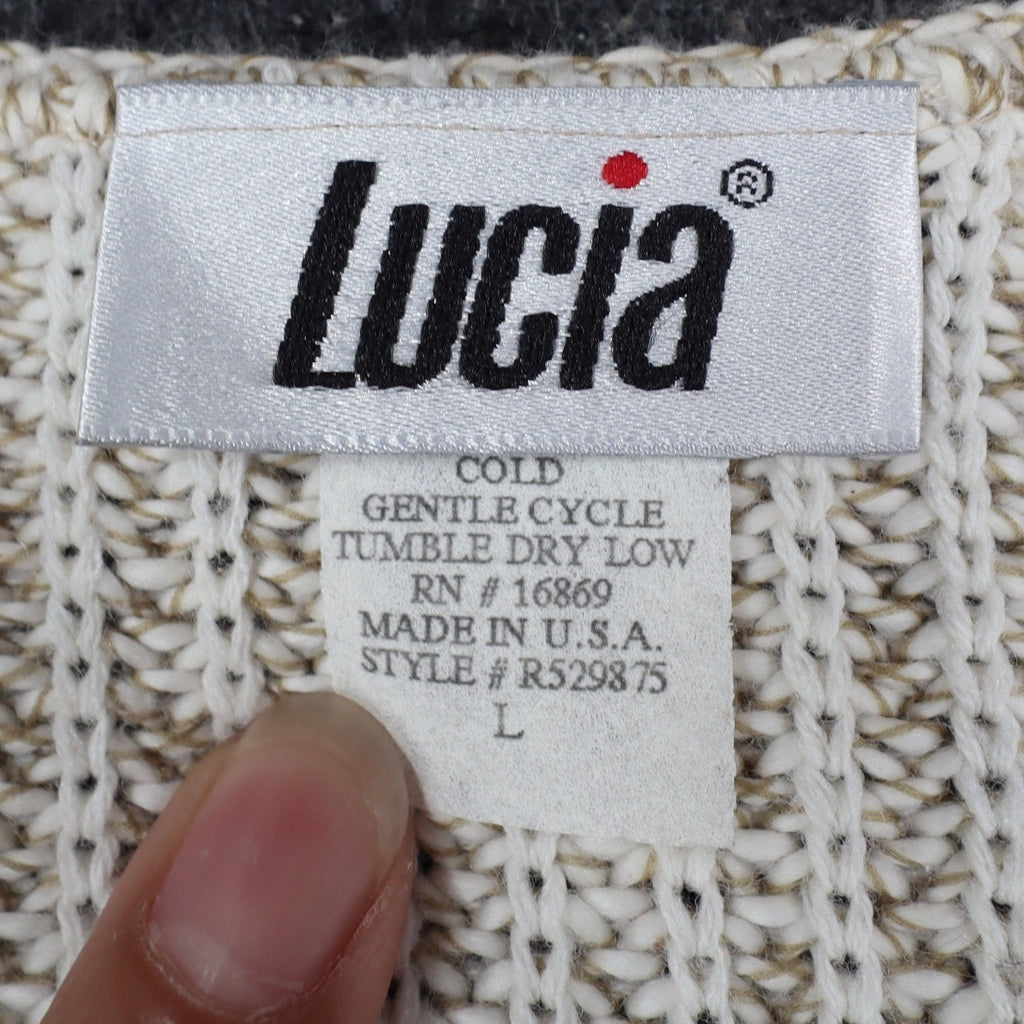Lucia Sweater Vest Womens Large Vintage 90s Cream Cotton Knit Button Front USA