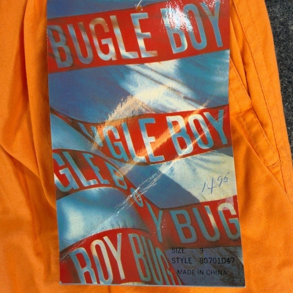 Bugle Boy Vintage 90s Shorts Boys 9 Neon Orange Cotton Elastic Waist NOS - take2supply