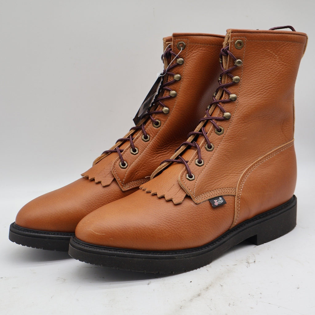Justin Work Boots Mens 12 EE 8" Copper Caprice Leather USA Made 762 New