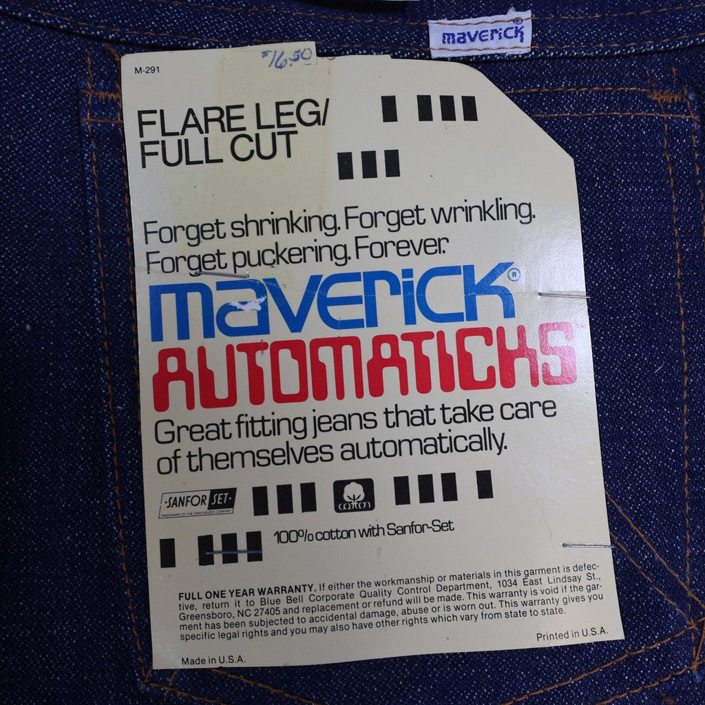 Maverick Vintage 70s Flare Jeans Mens 33x34 Blue Cotton USA Made NOS NWT