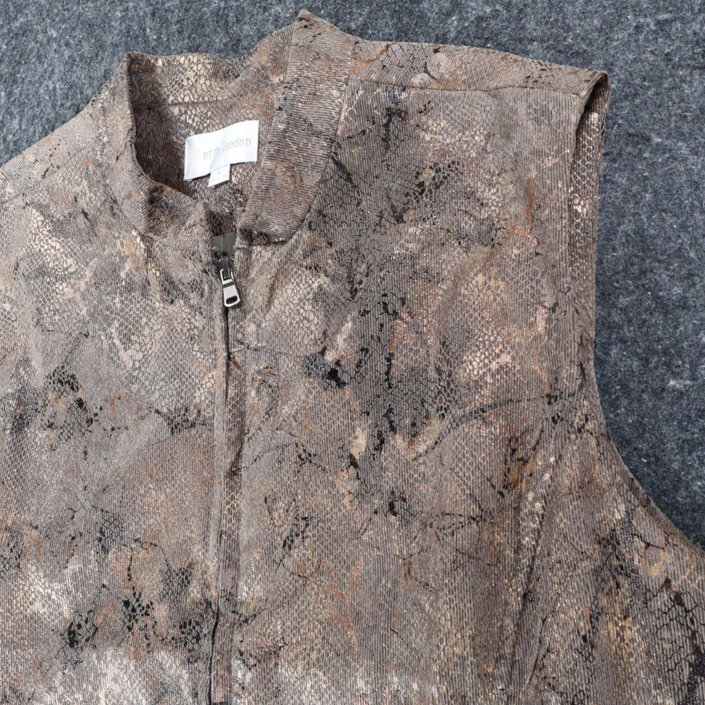 Erin London Vest XL Brown Metallic Snake Print Zip Up Mock Neck Sleeveless