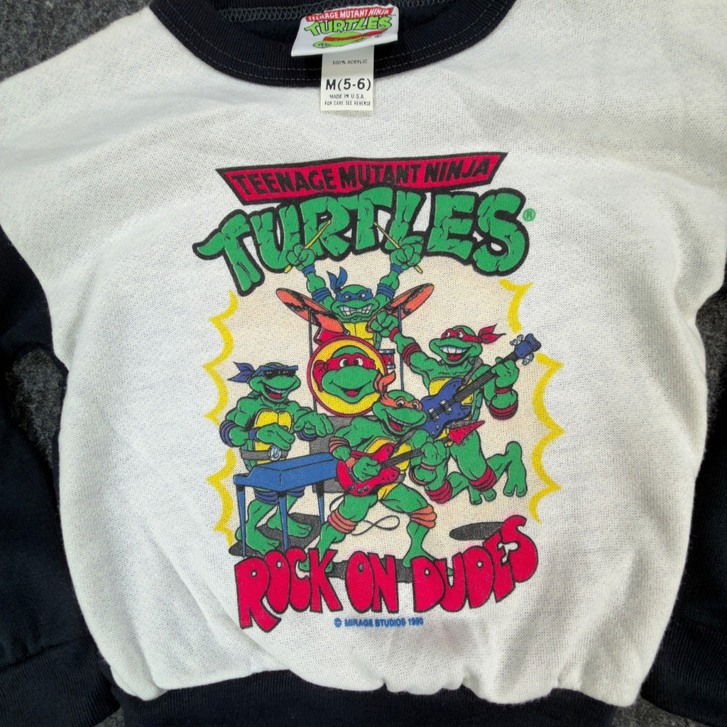 Vintage 80s TMNT Sweatshirt Kids Small 4 Green Raglan Made in USA 1989