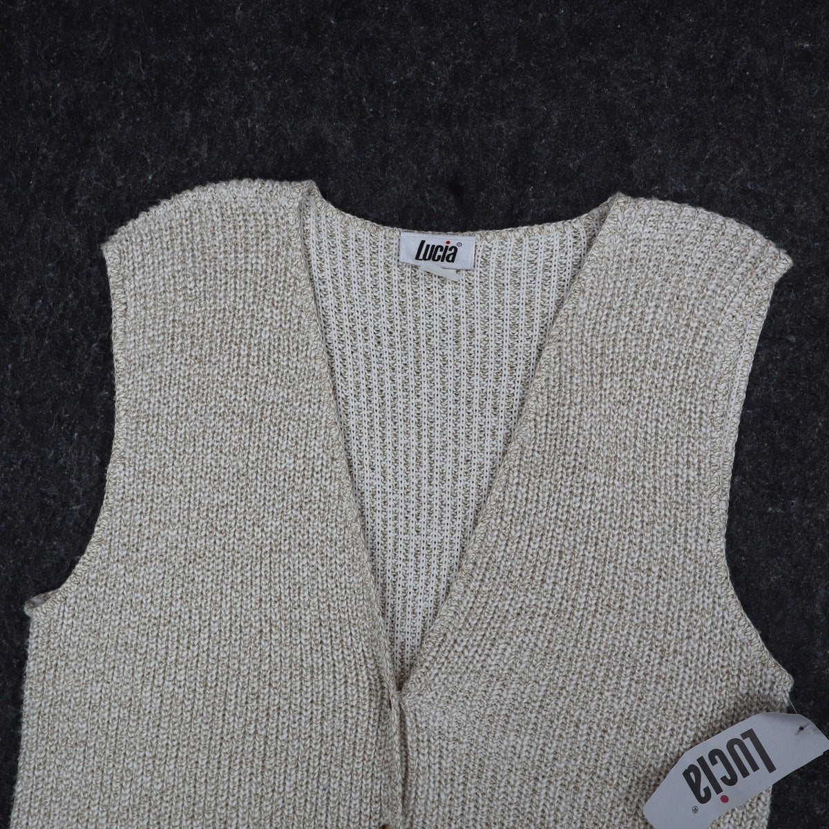 Lucia Sweater Vest Womens Large Vintage 90s Cream Cotton Knit Button Front USA