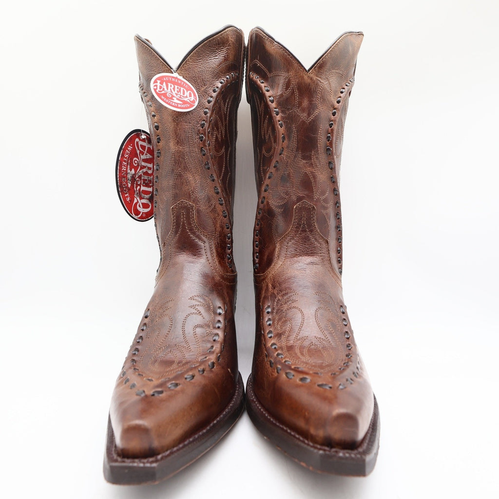 Laredo 68434 Rust Leather Bucklace Snip Toe Western Boots Men's 9D NWT