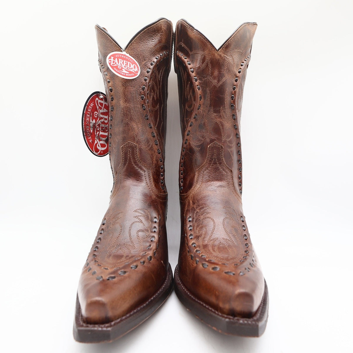 Laredo 68434 Rust Leather Bucklace Snip Toe Western Boots Men's 9D NWT