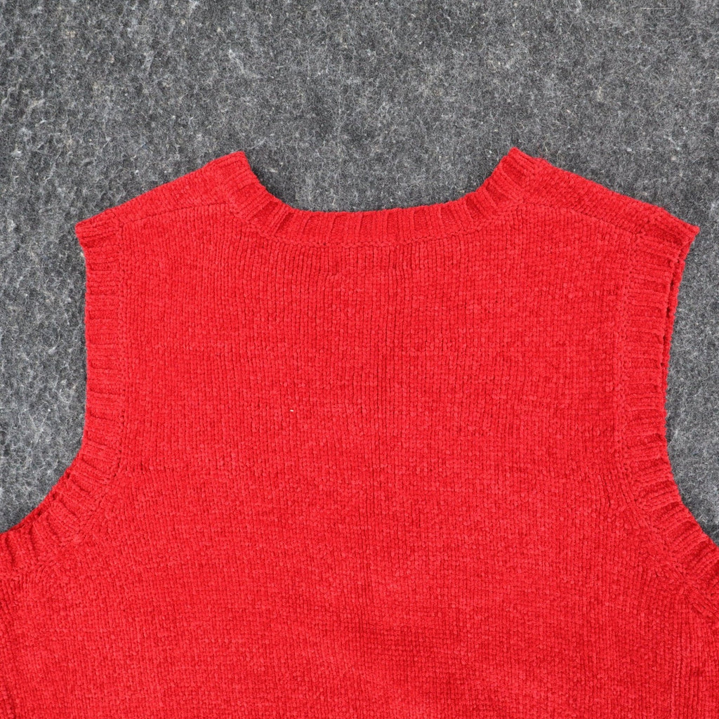 Nuggets Sweater Vest Medium Red Vintage 90s Chenille Knit V-Neck RN 94829