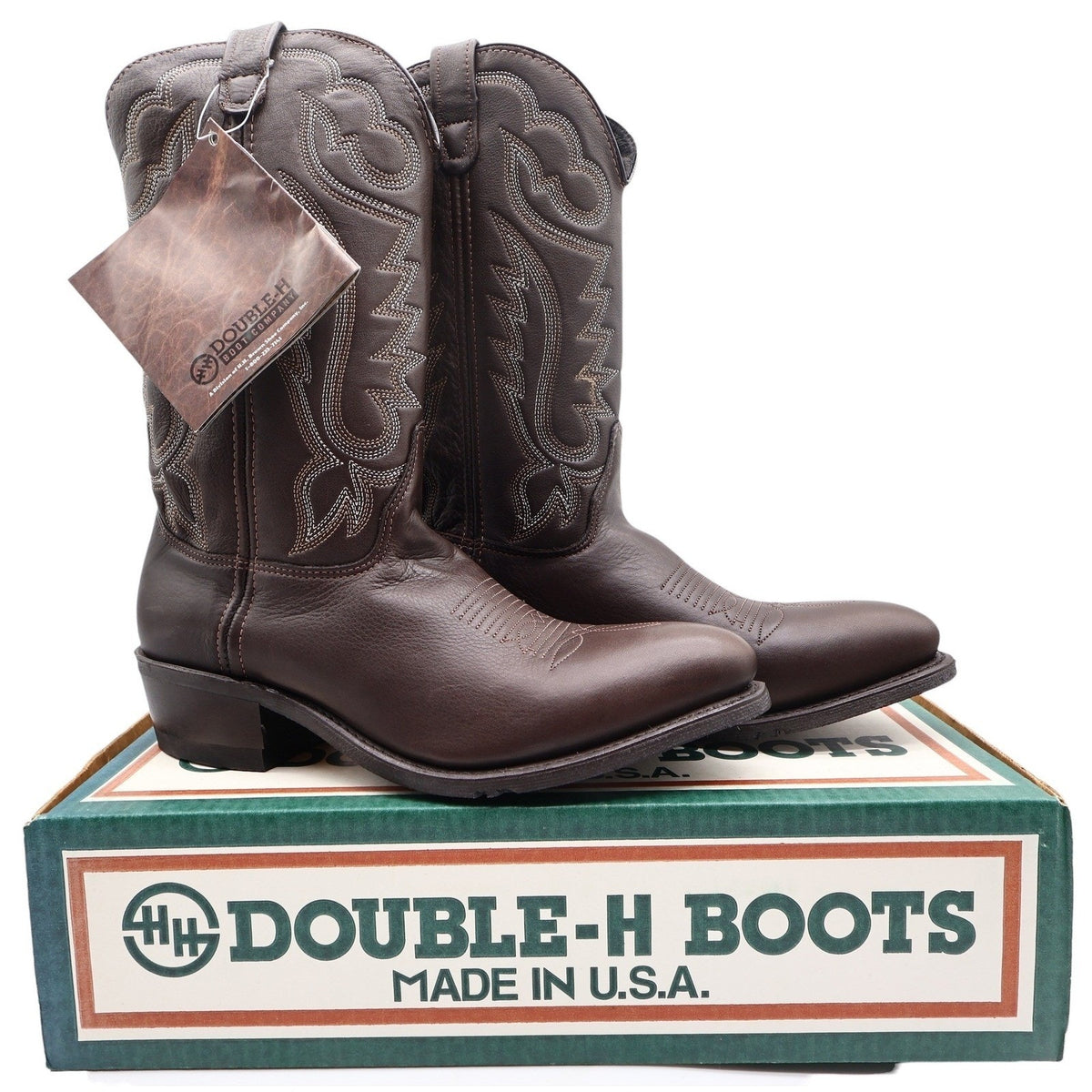 Double-H AG7 Work Western Boots Mens 10 D Vintage USA Brown Leather 3263 NWT