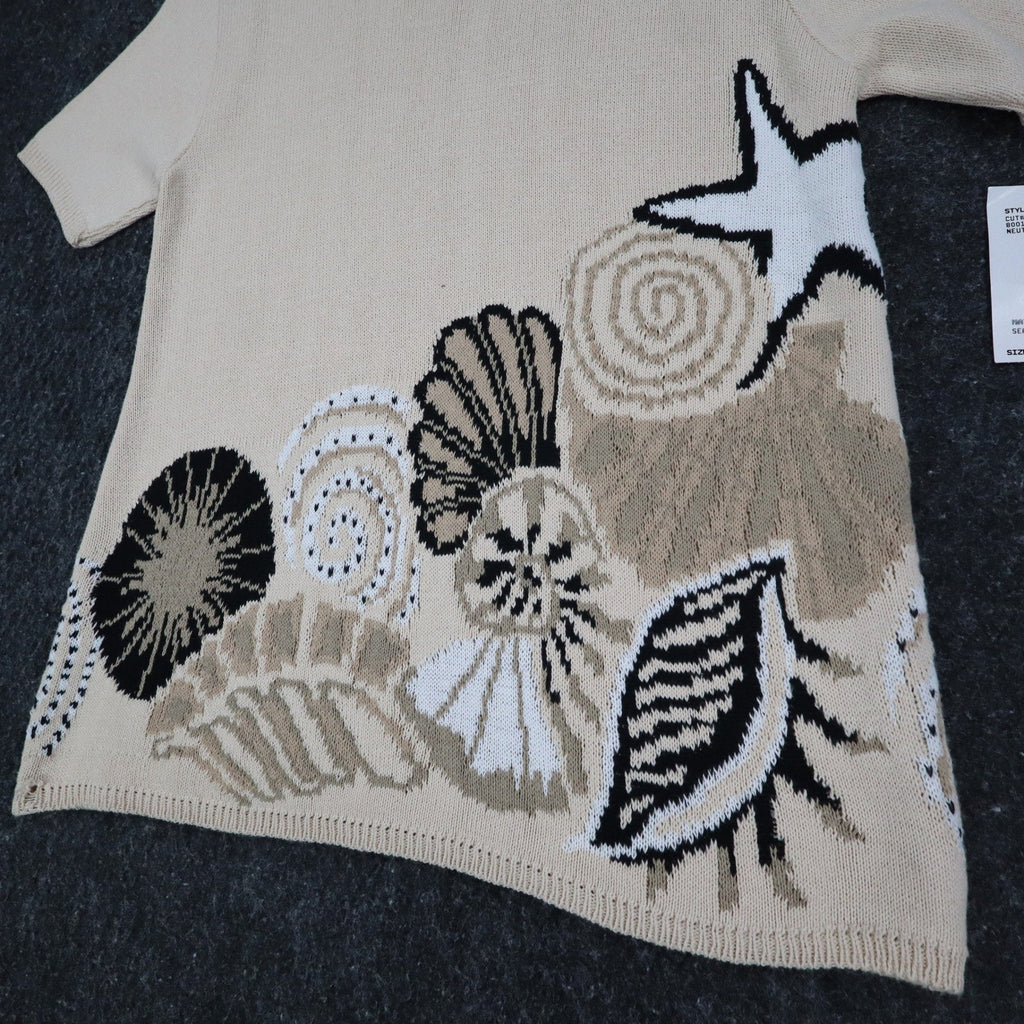 Company Collection Knit Top Womens Small Vintage 90s Tan Seashell Starfish USA