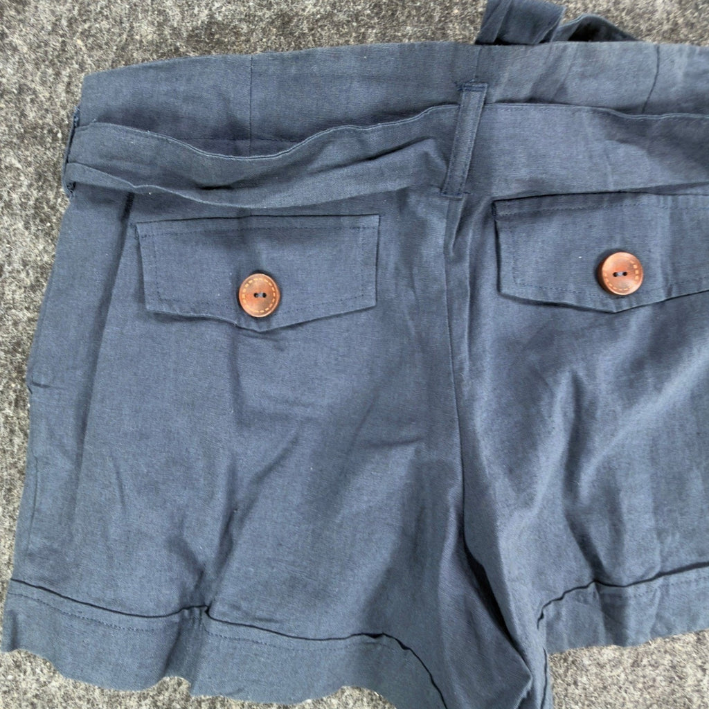 Cecico Modern Paperbag Shorts Womens M Blue Linen Cotton NWT