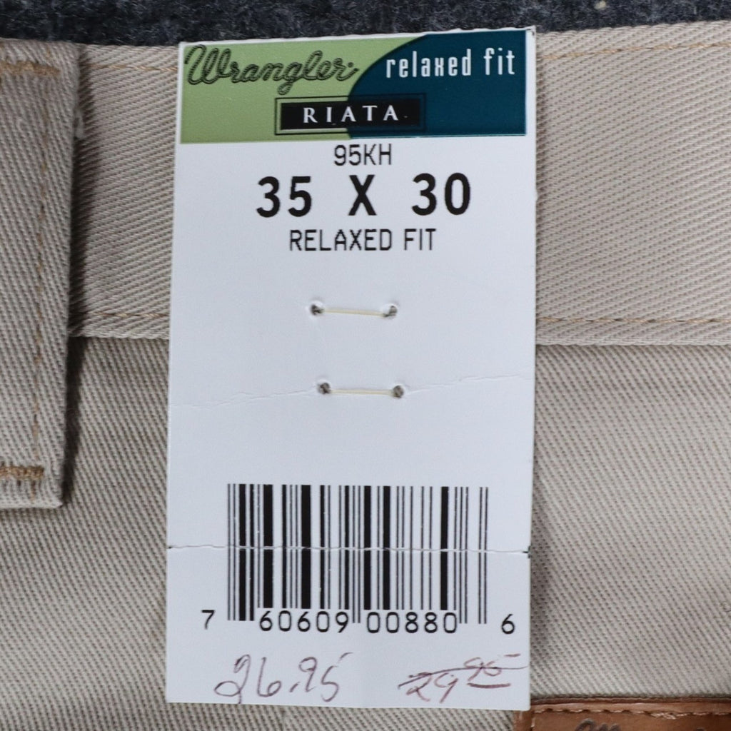 Wrangler Riata Pants Mens 35x30 Vintage 90s Khaki Cotton Relaxed Fit Pleated NEW