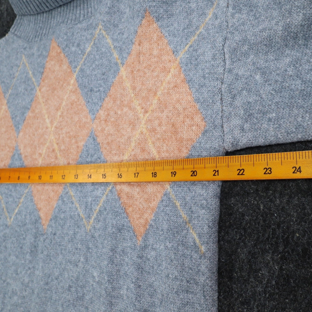 Hem & Thread Argyle Turtleneck Sweater Womens Medium Grey Peach Knit 30984 NEW